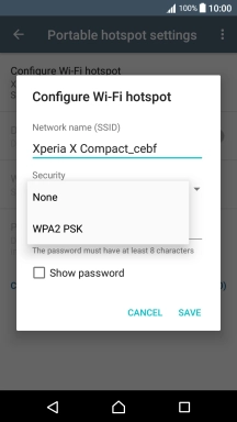 Press WPA2 PSK to password protect your Wi-Fi hotspot.