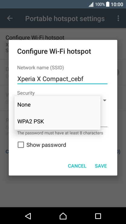 Press WPA2 PSK to password protect your Wi-Fi hotspot.