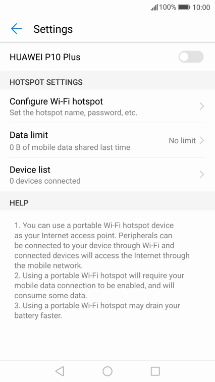 Press Configure Wi-Fi hotspot.
