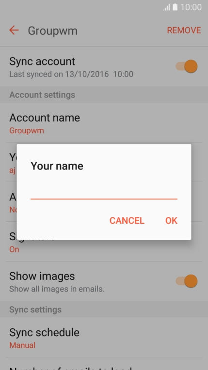 Key in the required sender name and press OK.