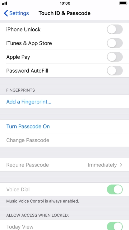 Press Turn Passcode On and key in a phone lock code of your own choice twice.