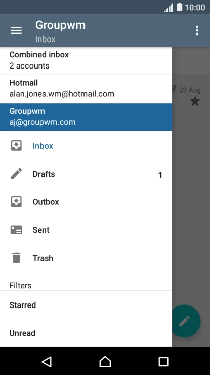 Press the required email account.