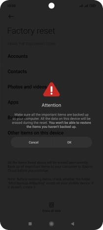 Press OK. Wait a moment while the factory default settings are restored. Follow the instructions on the screen to set up your phone and prepare it for use.