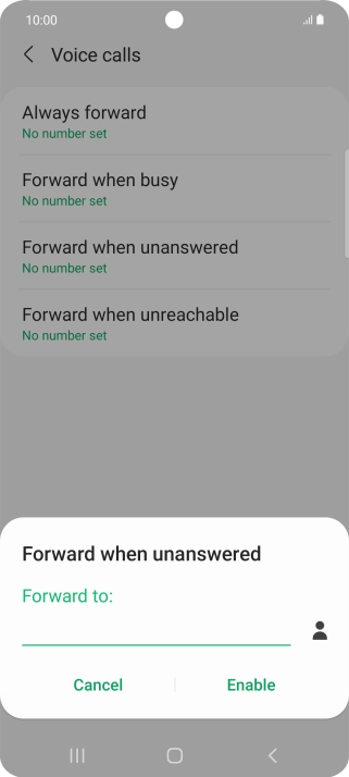Key in (prefix) 5 (your phone number) and press Enable.