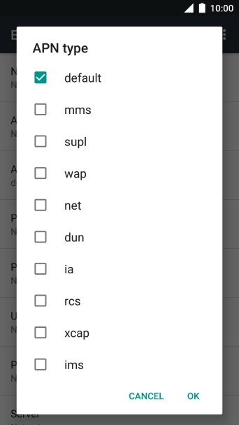 Make sure only default is selected.