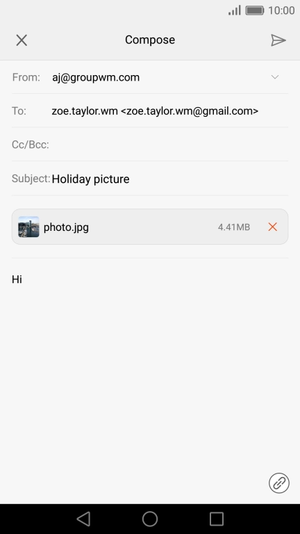 Press the send icon when you've finished your email message.