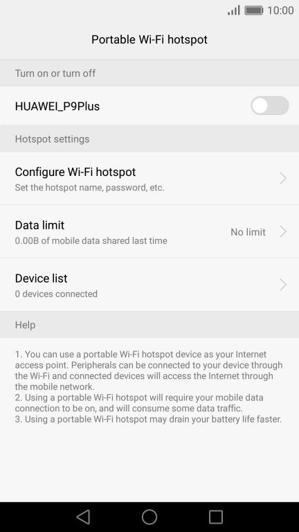 Press Configure Wi-Fi hotspot.