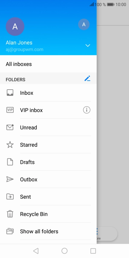 Press the email account drop down list.