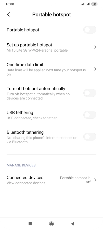 Press Set up portable hotspot.