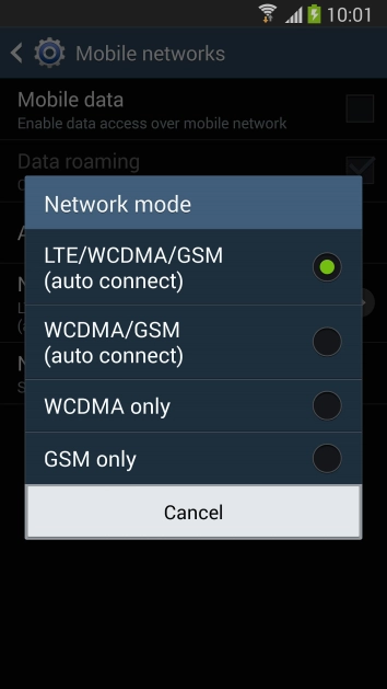 Press the required network mode.