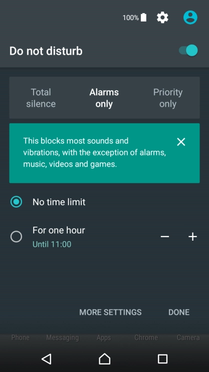 Press DONE to turn on silent mode.