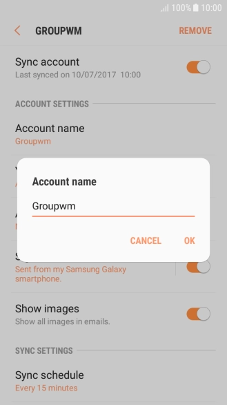 Key in the required name for the email account and press OK.