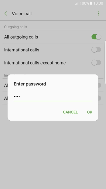 Key in your barring password and press OK. The default barring password is 0000.