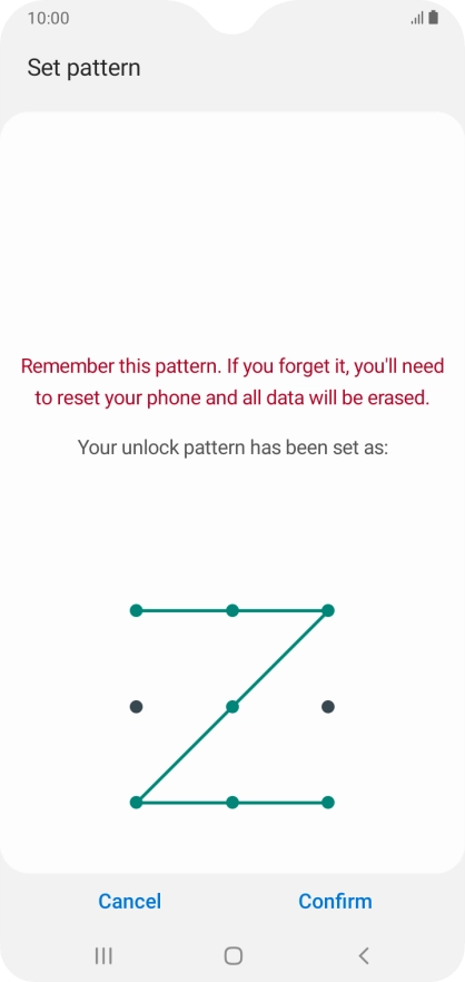 Repeat the selected phone lock code and press Confirm.
