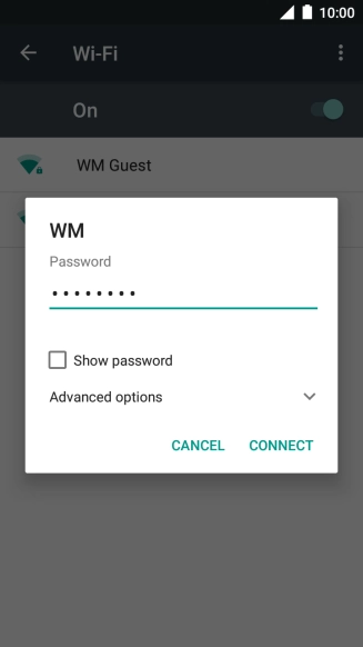 Key in the password for the Wi-Fi network and press CONNECT.