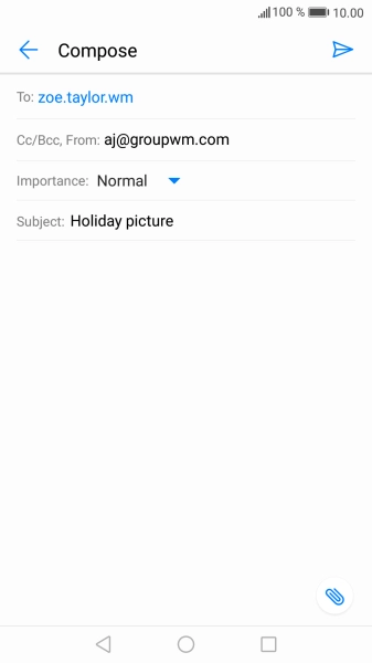 Press the text input field and write the text for your email message.