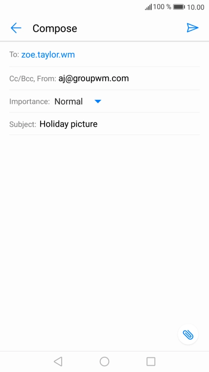 Press the text input field and write the text for your email message.