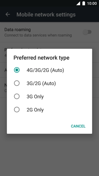 Press the required network mode.