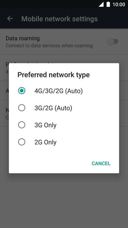 Press the required network mode.