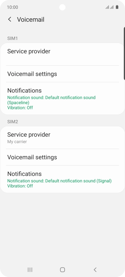 Press Voicemail settings below the required SIM.