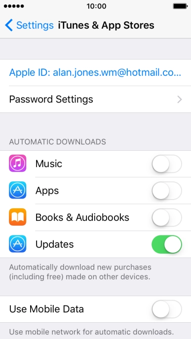 Press the indicator next to the required content type to turn the function on or off.