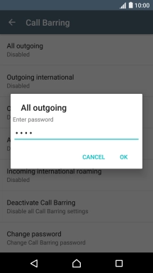 Key in your barring password and press OK. The default barring password is 0000.
