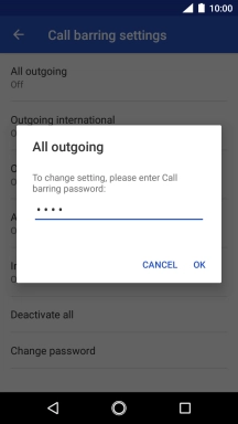 Key in your barring password and press OK. The default barring password is 0000.