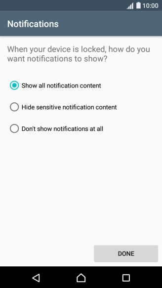 Press the required setting.