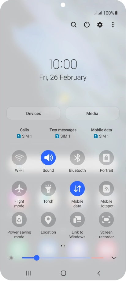 Press the mobile data icon to turn the function on or off.