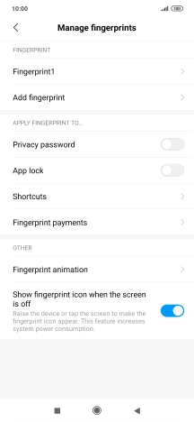 Press the indicators next to the required settings to turn them on or off.