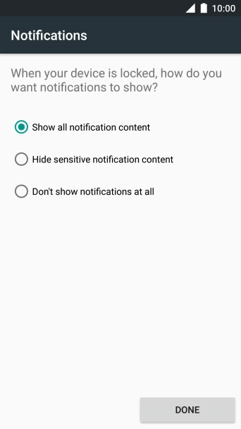 Press the required setting.