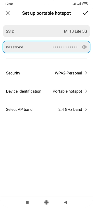 Press SSID and key in the required name for the Wi-Fi hotspot.