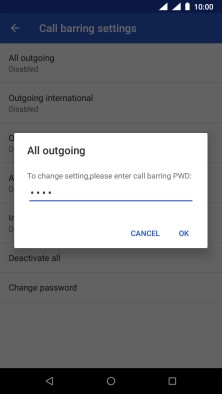 Key in your barring password and press OK. The default barring password is 0000.