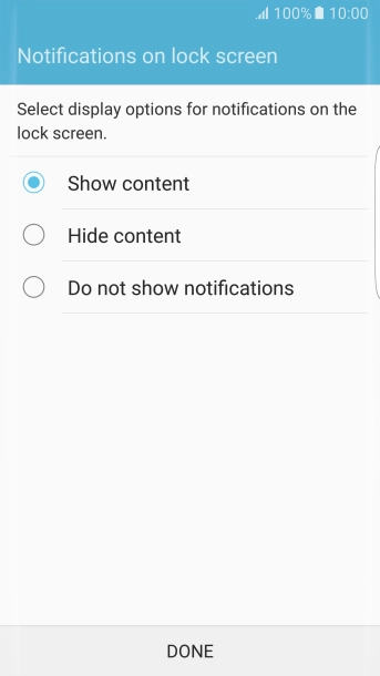 Press the required setting.