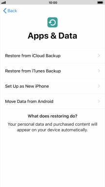 You can restore content from an iCloud backup when your phone is activated for the first time and after a factory reset. When this screen is displayed, your phone is ready to restore content from an iCloud backup.