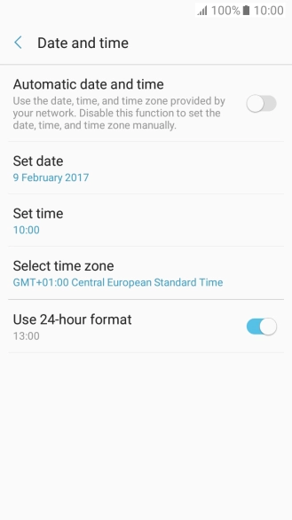 Press Automatic date and time to turn on the function.