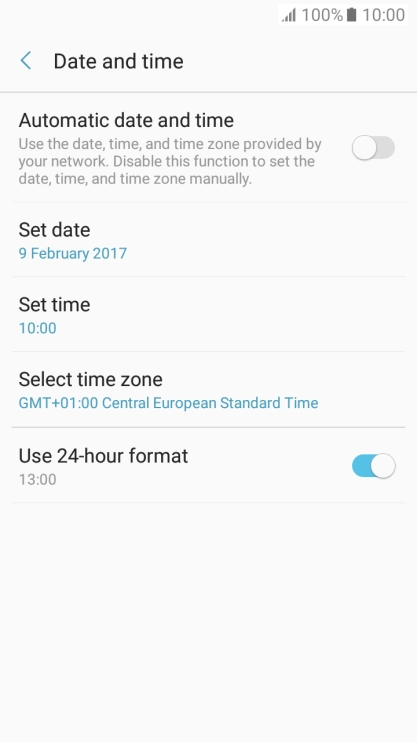 Press Automatic date and time to turn on the function.