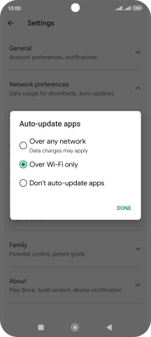 To turn on automatic update of apps using mobile network, press Over any network.