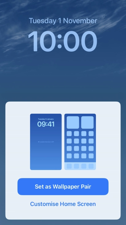 To use the same colour theme on the home screen, press Set as Wallpaper Pair.