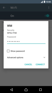 Key in the password for the Wi-Fi network and press CONNECT.