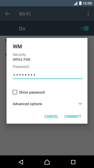 Key in the password for the Wi-Fi network and press CONNECT.