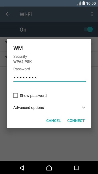 Key in the password for the Wi-Fi network and press CONNECT.