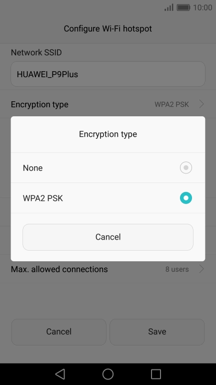 Press WPA2 PSK to password protect your Wi-Fi hotspot.