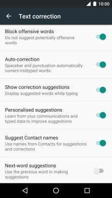 Press Next-word suggestions to turn on the function.