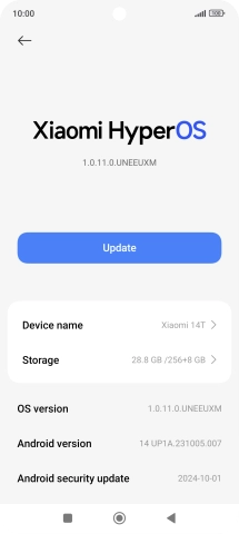Press Xiaomi HyperOS. If a new software version is available, it's displayed. Follow the instructions on the screen to update the phone software.
