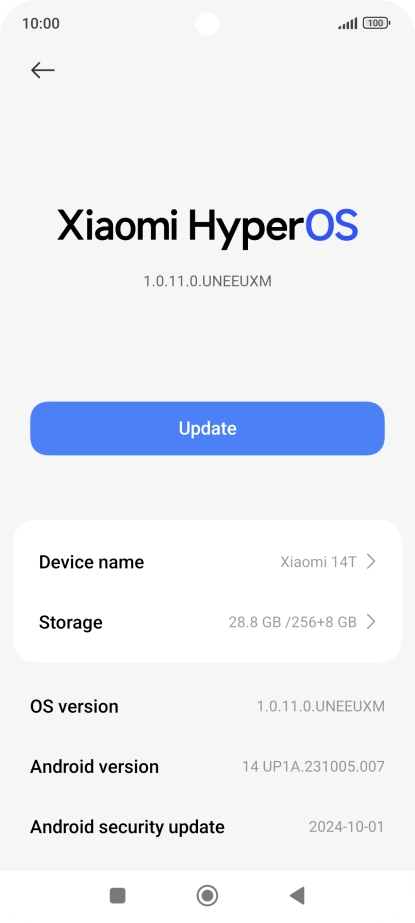Press Xiaomi HyperOS. If a new software version is available, it's displayed. Follow the instructions on the screen to update the phone software.