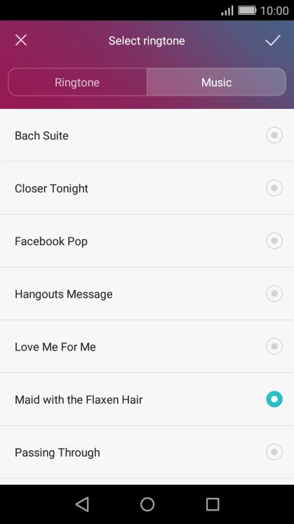 Once you've found a ring tone you like, press the confirm icon.