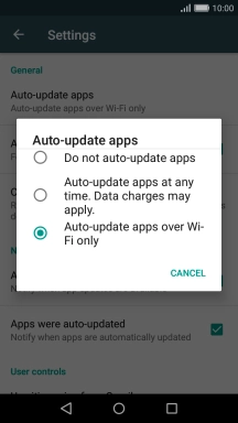 Press Auto-update apps over Wi-Fi only to turn on the function.