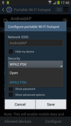 Press  to password protect your Wi-Fi hotspot.
