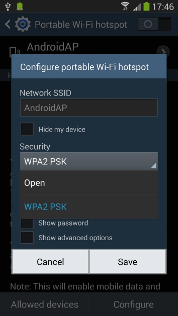 Press  to password protect your Wi-Fi hotspot.